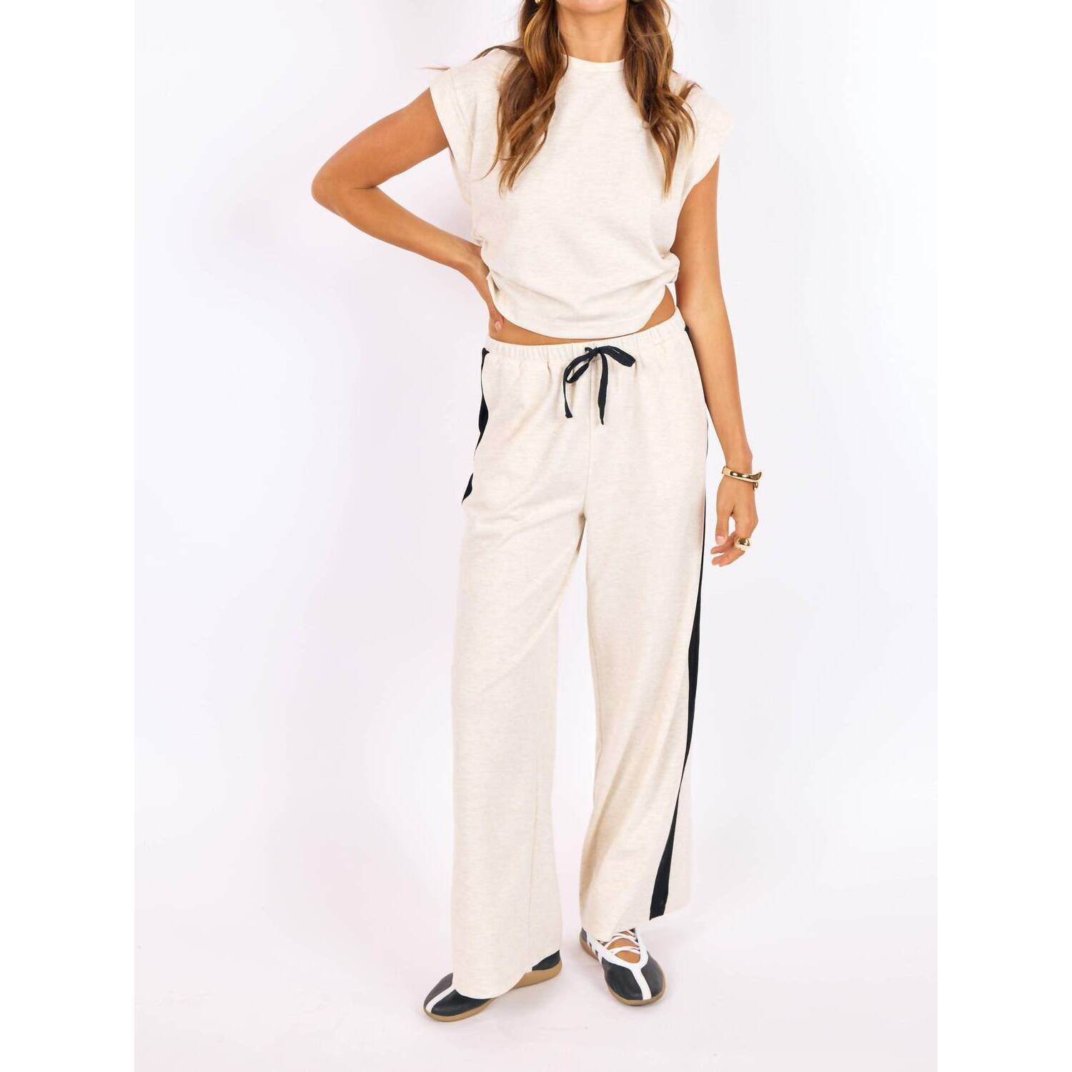 New Sage The Label Metro Knit Pants In Heather Oatmeal
